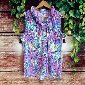 Anthony's Resort Wear Ruffled Top Women's XL Floral Sleeveless Tropical Hawaiian